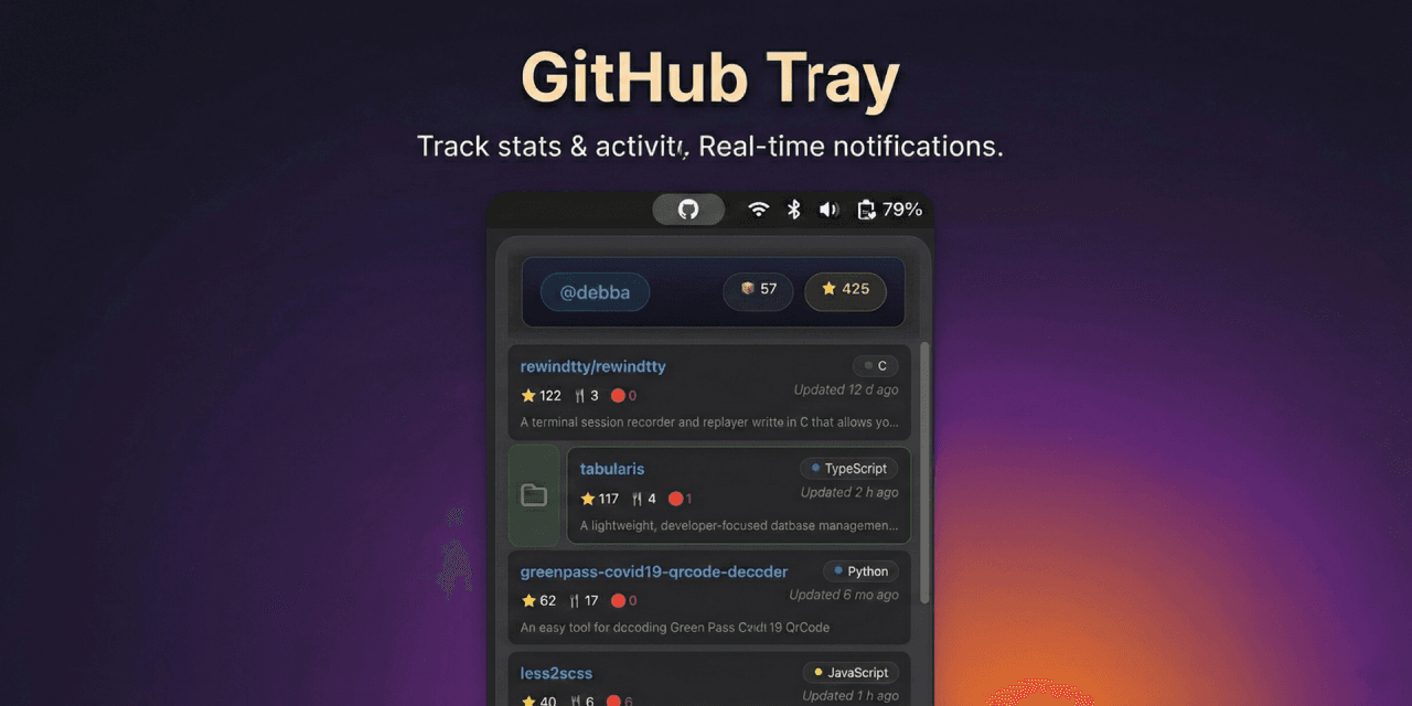 A GNOME Shell extension for monitoring GitHub repositories from your desktop.