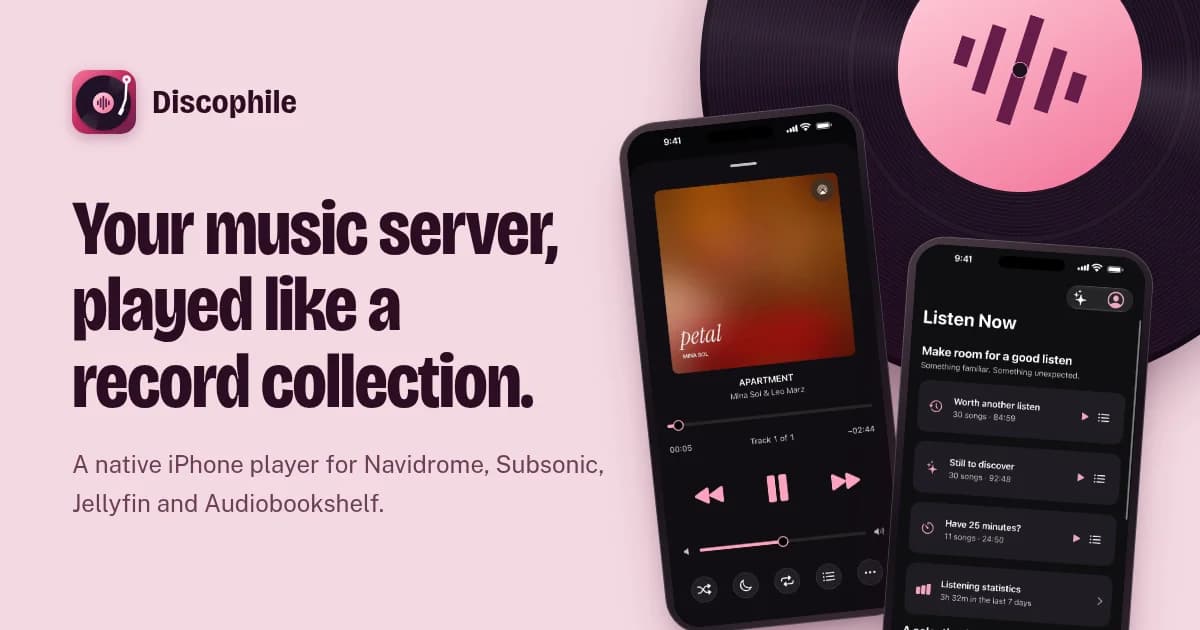 A native iPhone player for Navidrome, Subsonic and Jellyfin, with audiobooks and internet radio.